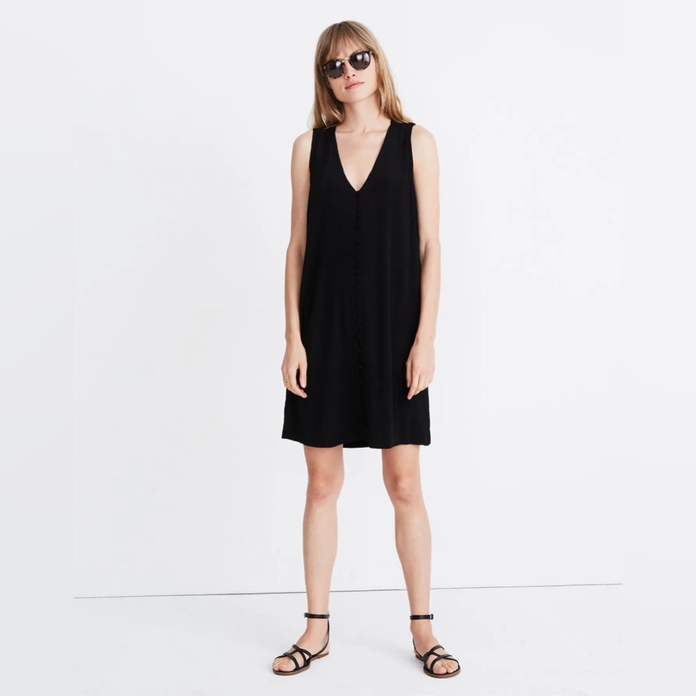 Madewell Heather Button-Front Dress - black - size L